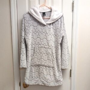 DISNEY Cozy Gray Hooded Fleece Pullover Lounger Gray/White Size S NWOT